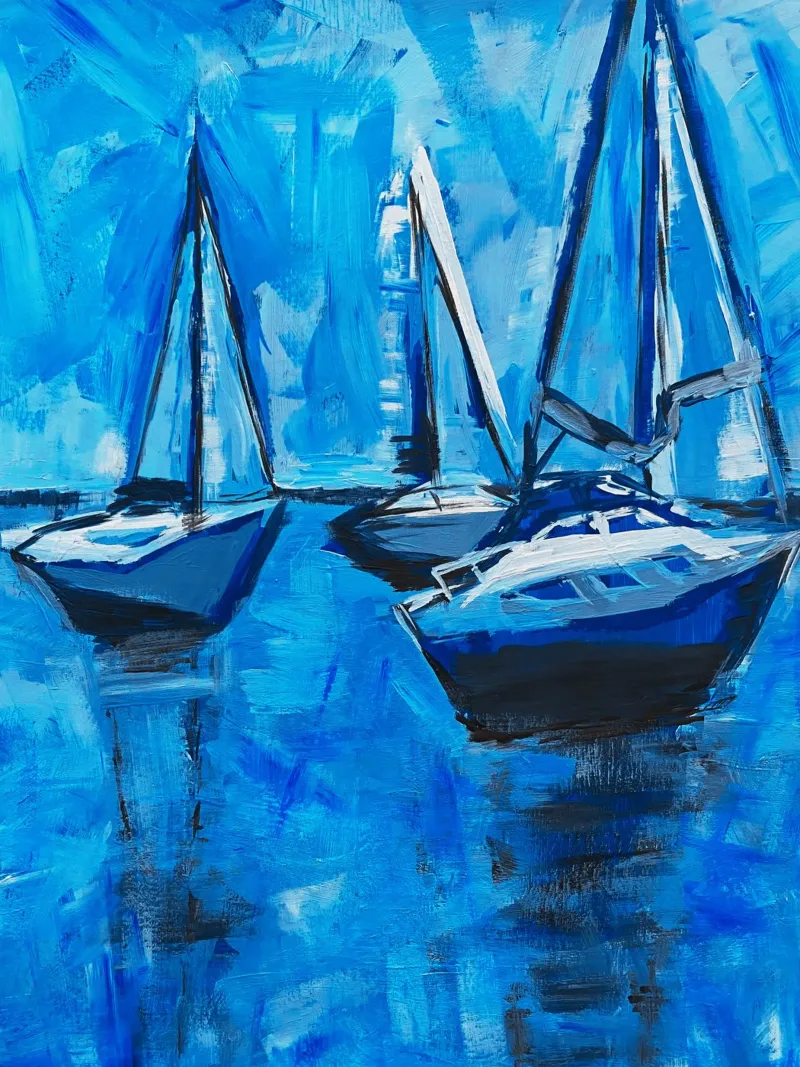 the boats in the blue sea hahnemühle by DLart