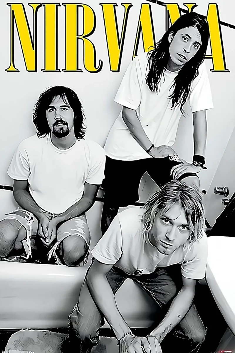 Nirvana - Ritratto iconico della vasca da bagno poster con telaio in plastica da Has Fab