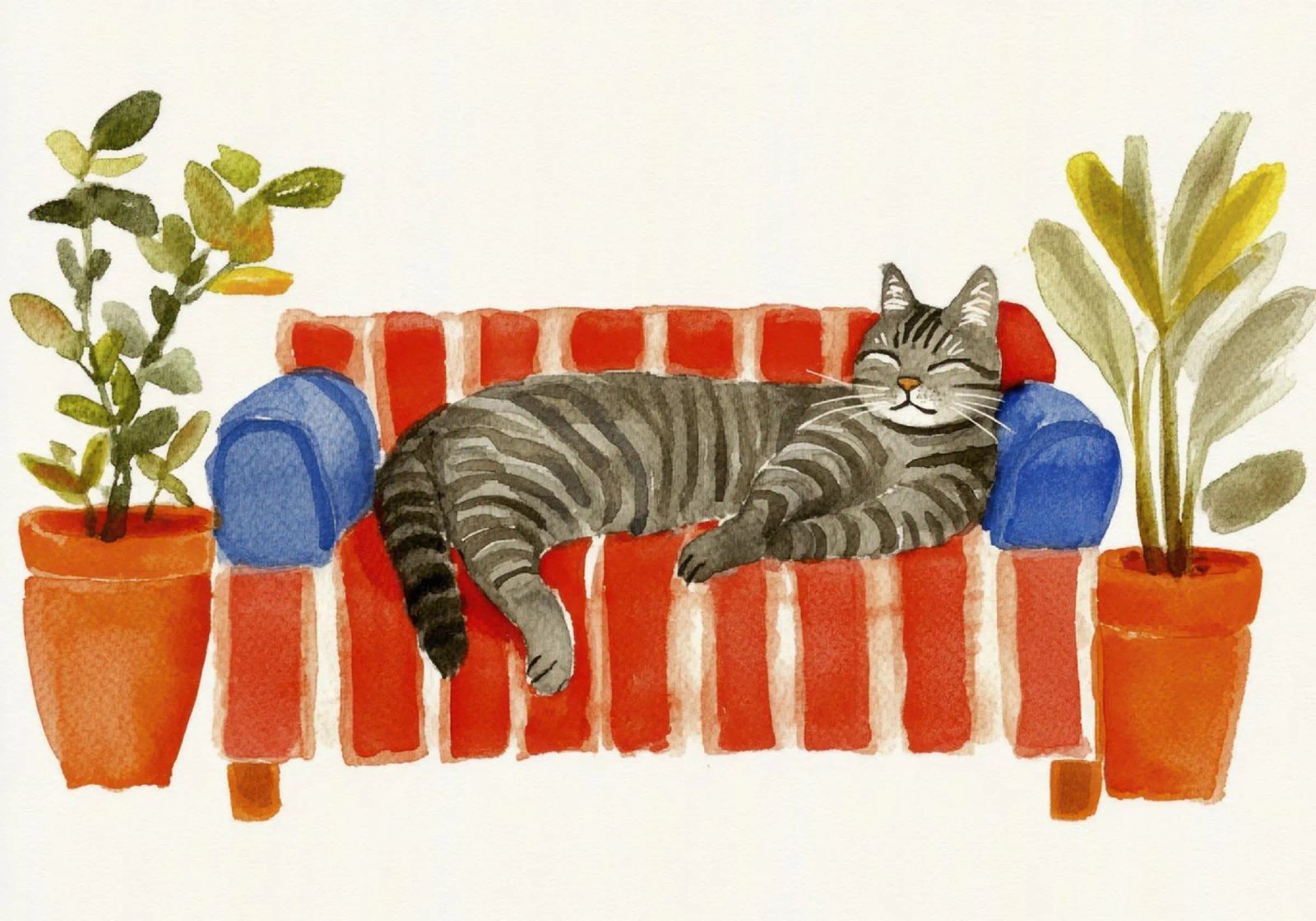 Charmante niedliche Katze mit Blumentöpfen liegend Poster von Modern Muse