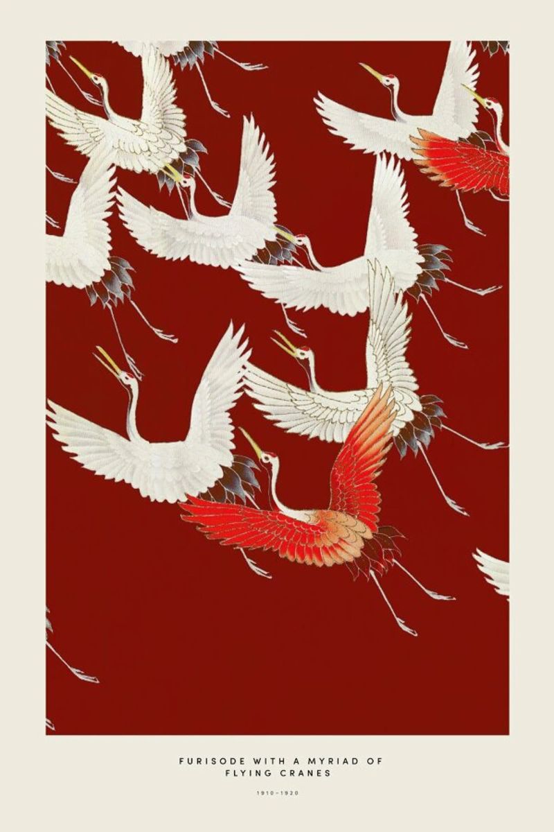 Furisode with a Myriad of Flying Cranes II pellicola backlit da Vintage by JUNIQE