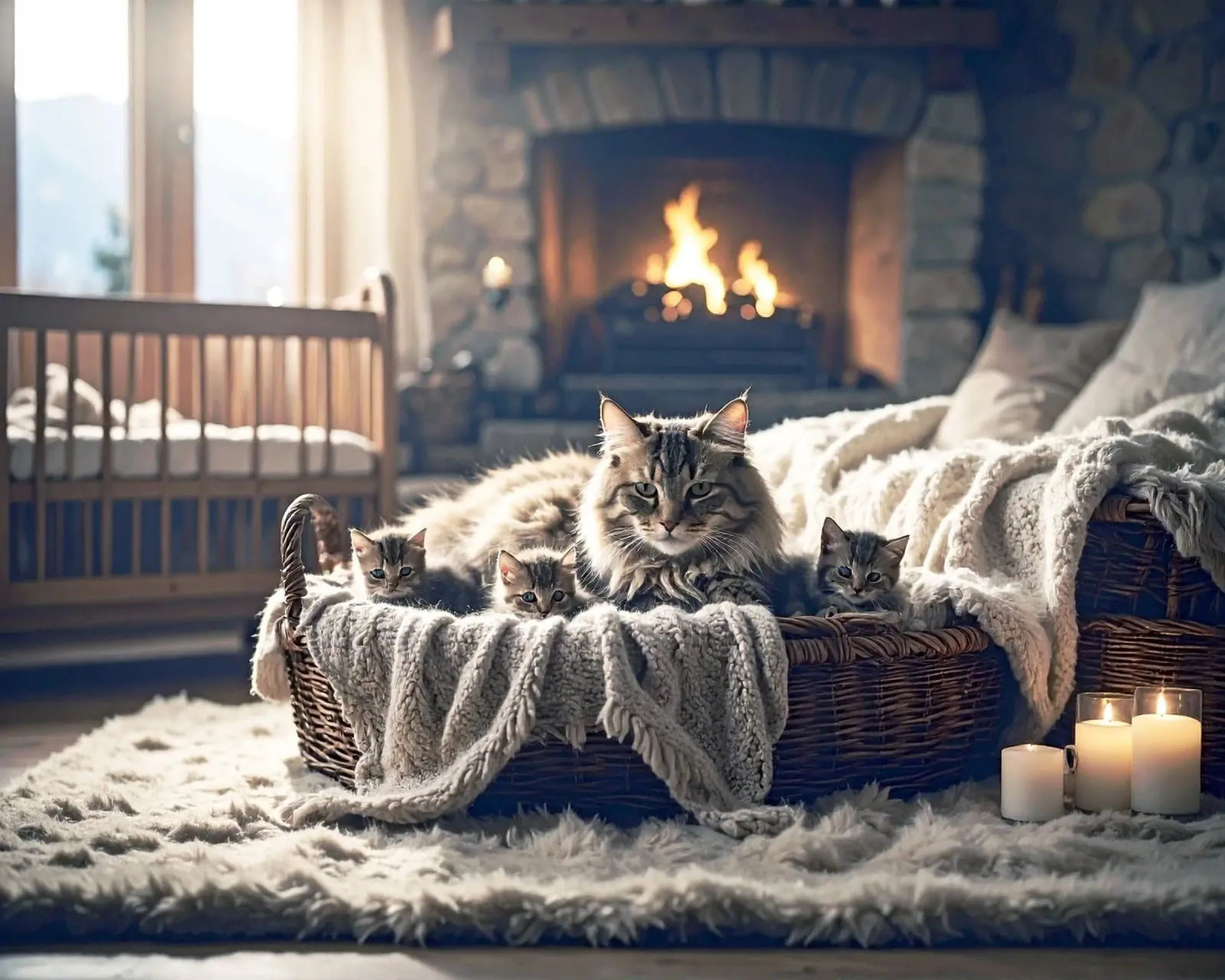 Chatte et trois chatons. Gris pellicola backlit da Thierry vobmann photography