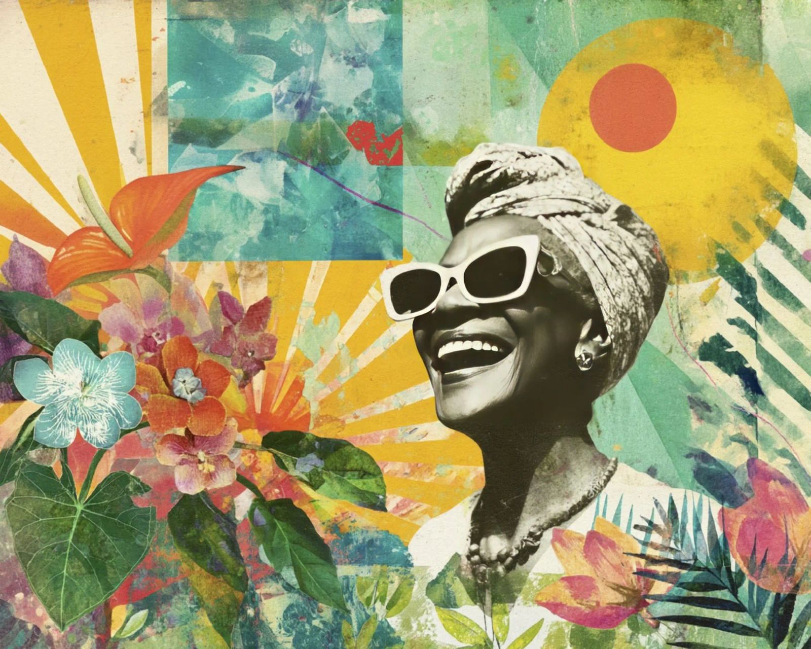 Radiant Retro Vibes Black Diva Collage poster by Modern Muse