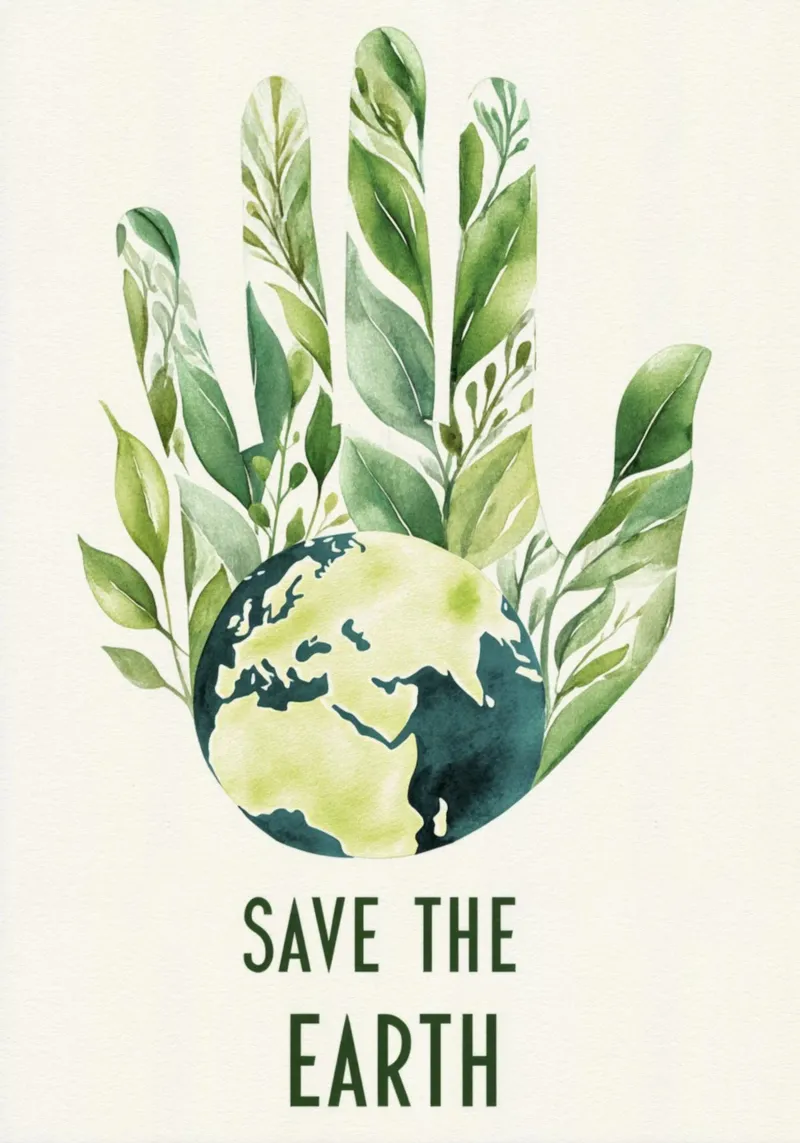 Mano acquerellata e terra con foglie Poster di sensibilizzazione ecologica carta hahnemühle da Modern Muse