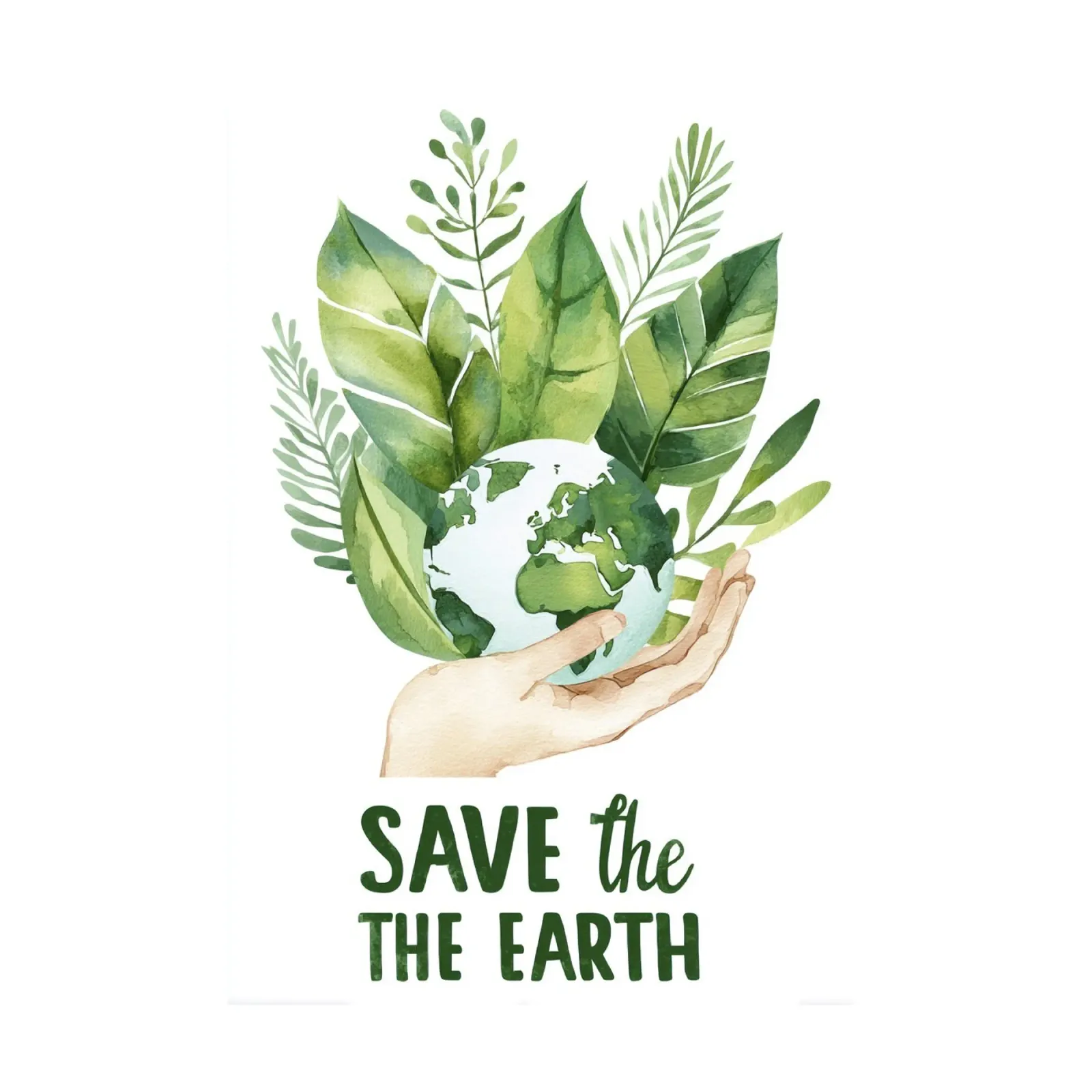 Mano acquerellata e terra con foglie Poster di sensibilizzazione ecologica pellicola backlit da Modern Muse