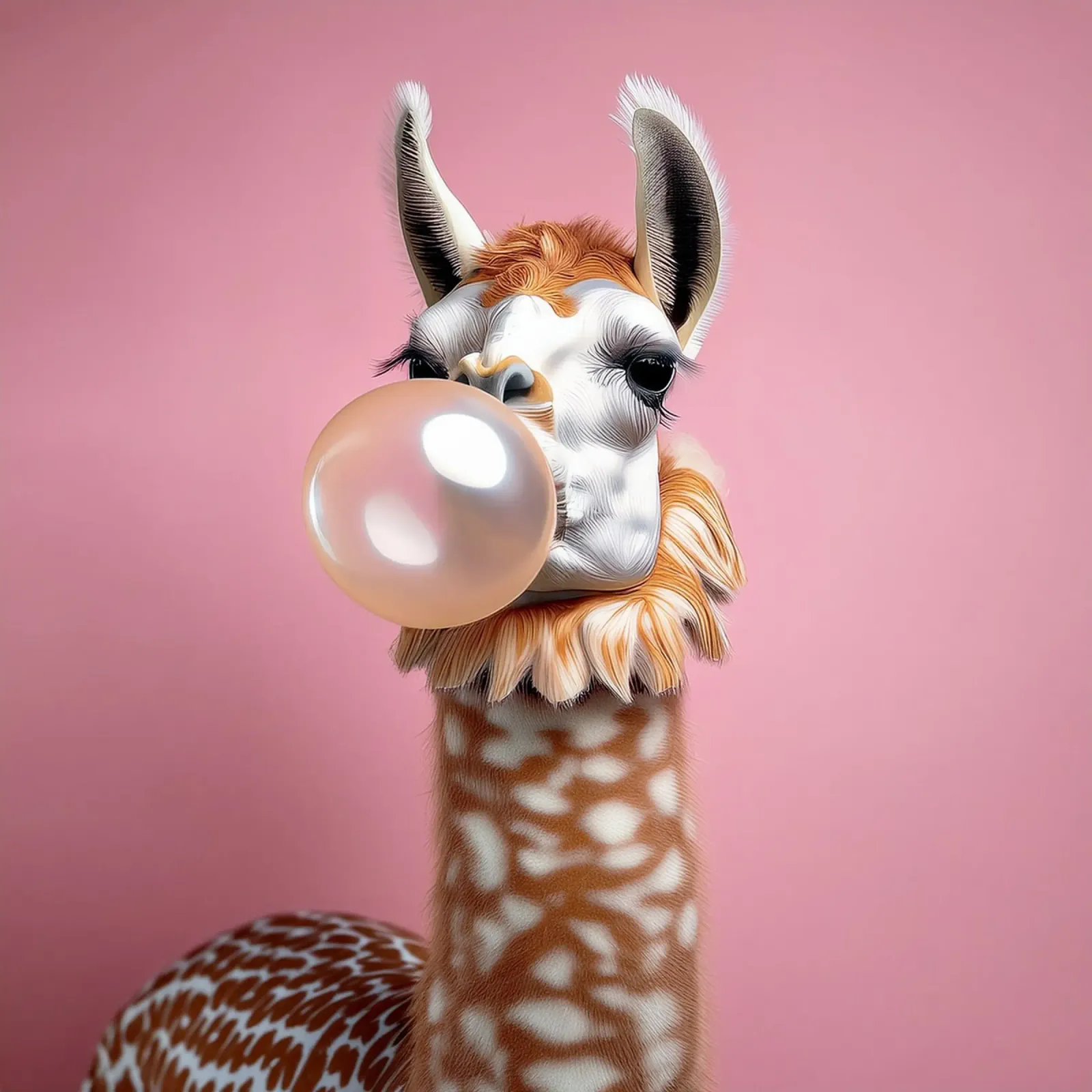 Lama macchiato che soffia gomma da masticare - Pop Art rosa stravagante poster da FlexiDesignsByK