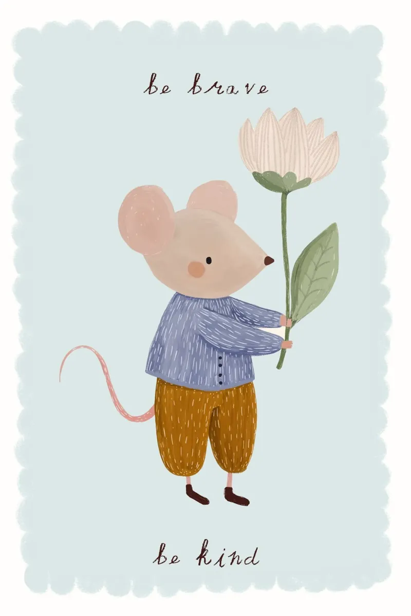 Be Brave, Be Kind, Little Mouse Print (Soyez courageux, soyez gentils, petite souris) hahnemühle de Little Lola
