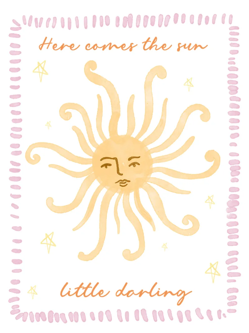 Hier komt de zon, Boho Print, Grillige muurkunst canvas met Baklijst van SunshinePrints