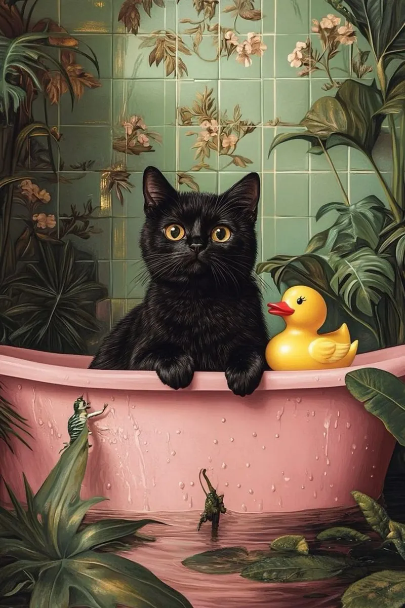 Un gatto che gioca in bagno pellicola backlit da Betty Shops