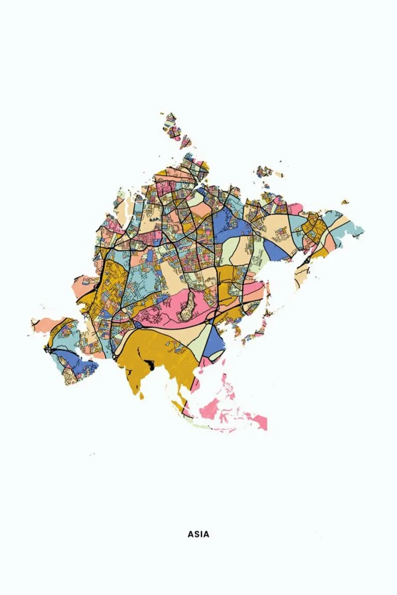 Asia poster with wooden frame by The Cartography Collection
