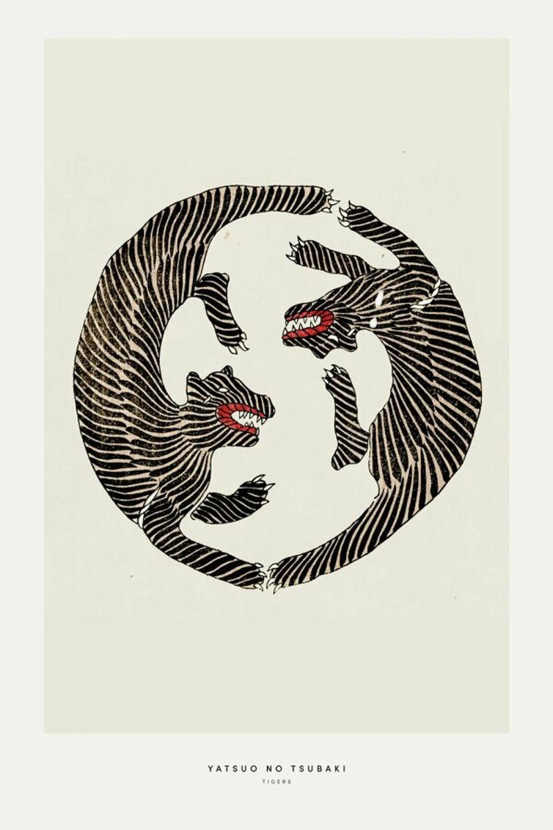 Tomoki - Tigers Woodblock Print poster by Vintage by JUNIQE