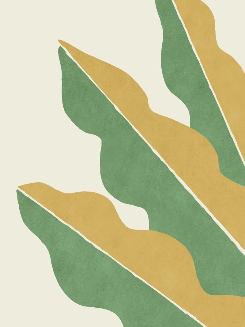 Color Block Abstract Leaf - Gold Green canvas with Floater frame by MoonlightPrint