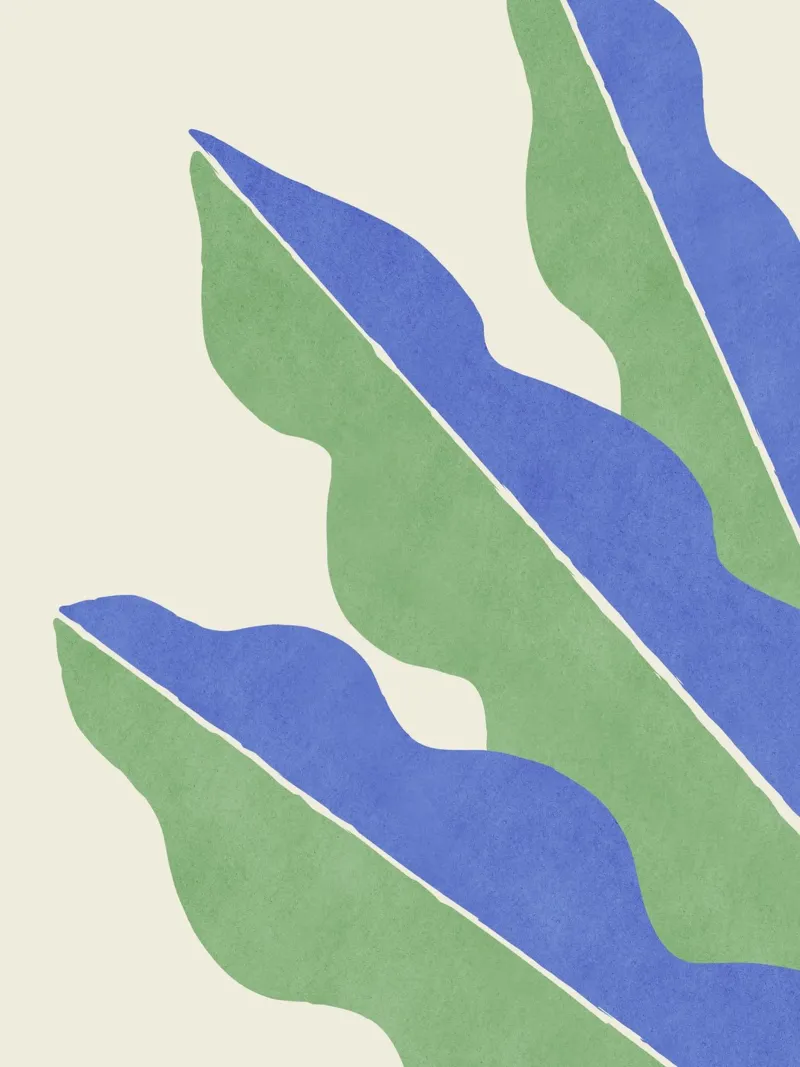 Foglia astratta a blocchi di colore - Blu Verde poster da MoonlightPrint