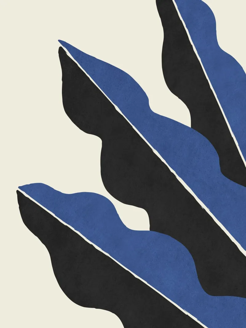 Kleurblok Abstract Blad - Blauw Zwart canvas met Baklijst van MoonlightPrint