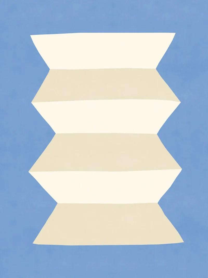Geometrische vaas - wit ivoor op lichtblauw poster met houten frame van MoonlightPrint