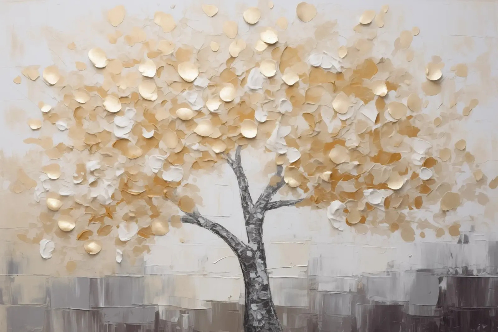 Albero con foglie d'oro alluminio dibond da Imagine
