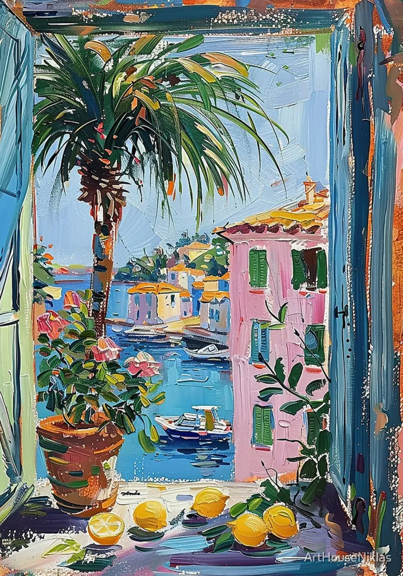 Stile Matisse Mediterraneo Finestra Aperta Passato tela con Cornice a cassetta da MinaHome