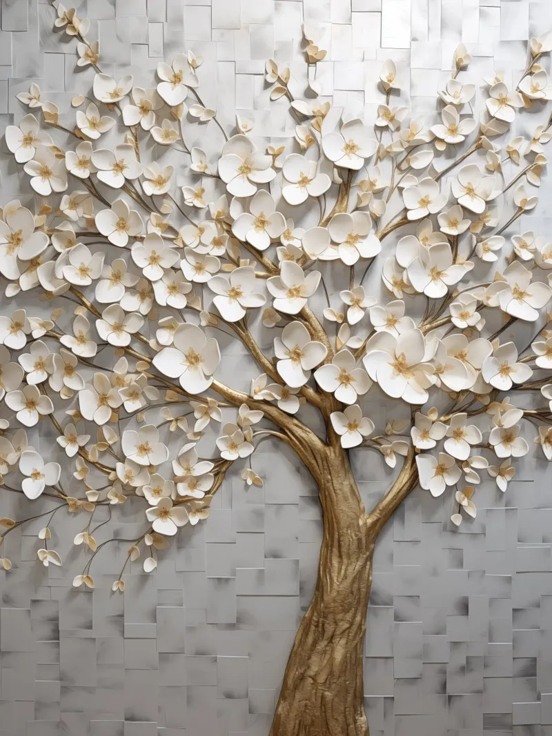 Albero d'oro con fiori alluminio dibond da Imagine