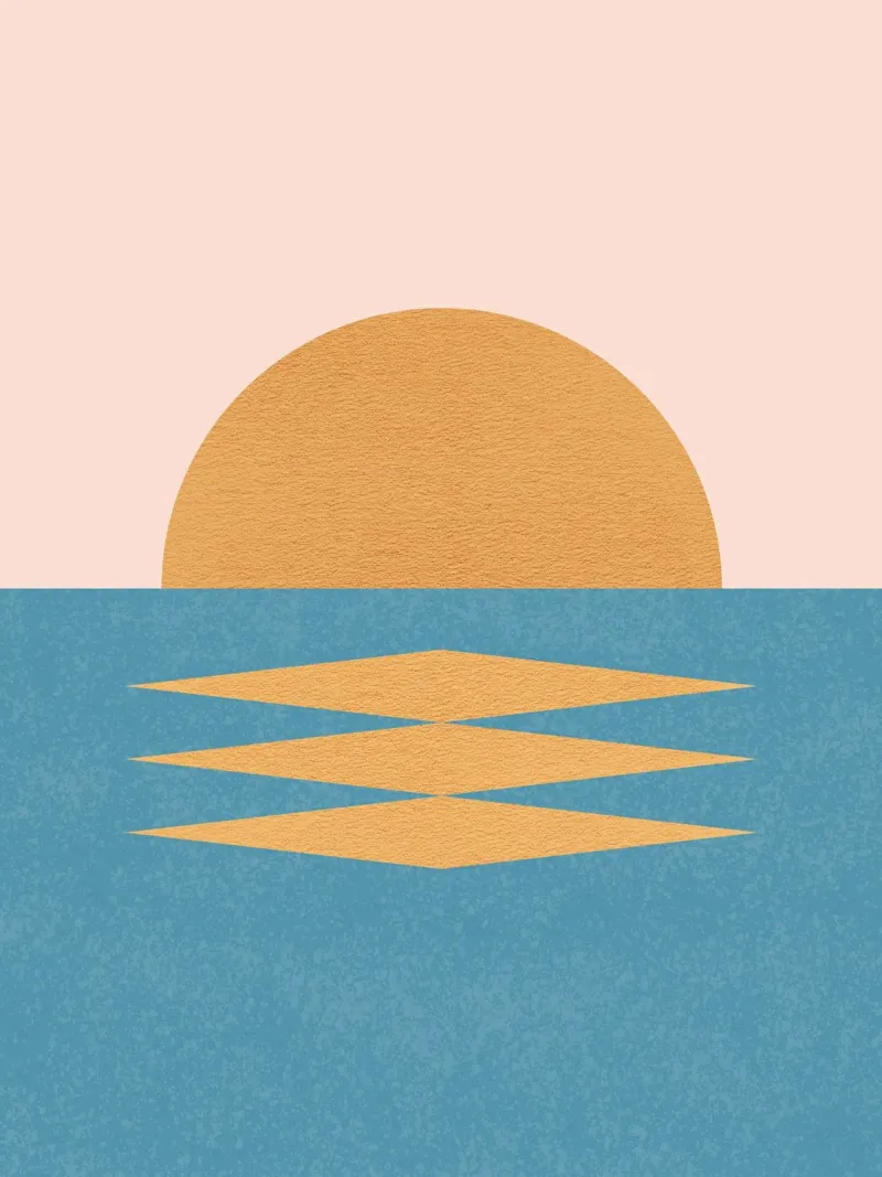 Sunrise Geometrico - Stile Midcentury poster con telaio in legno da MoonlightPrint