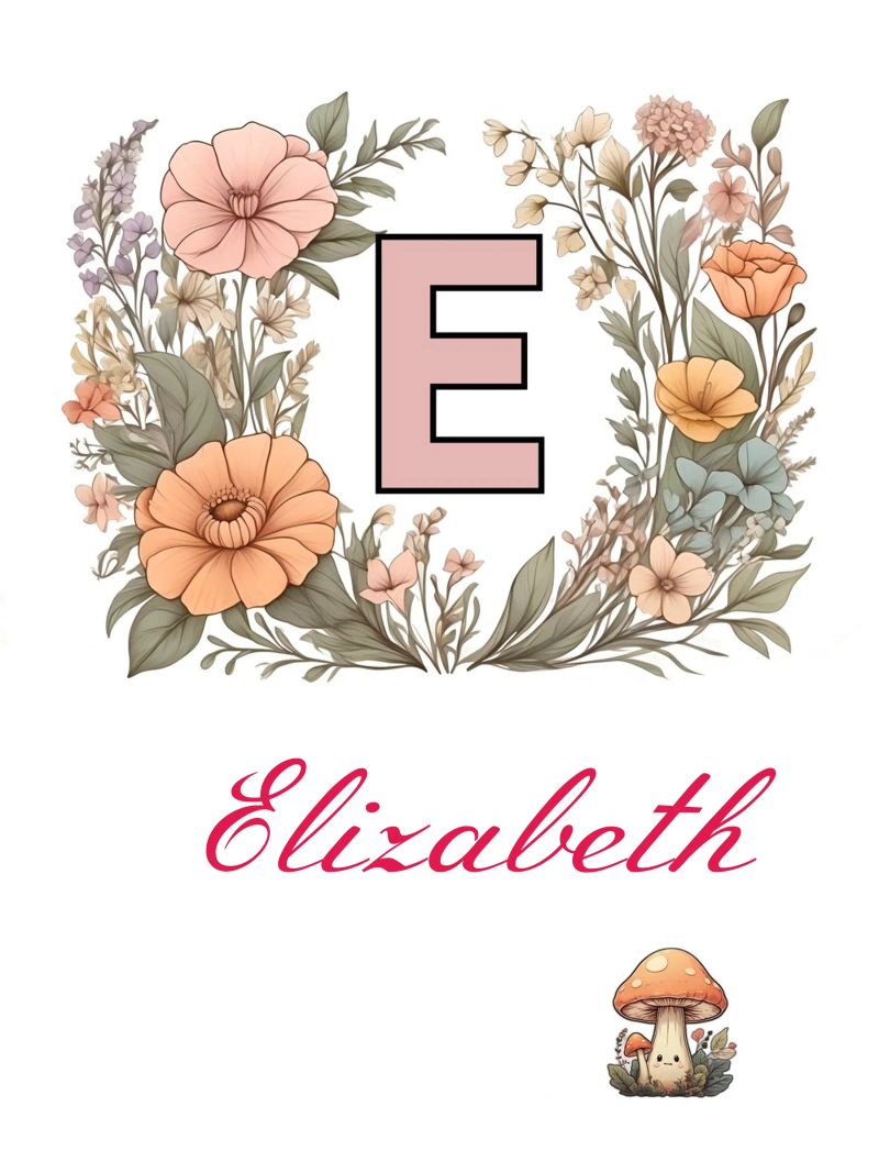 Initiale florale personnalisée Lettre E Nom de la fille fleurs sauvages poster avec cadre en aluminium de Cold Wild