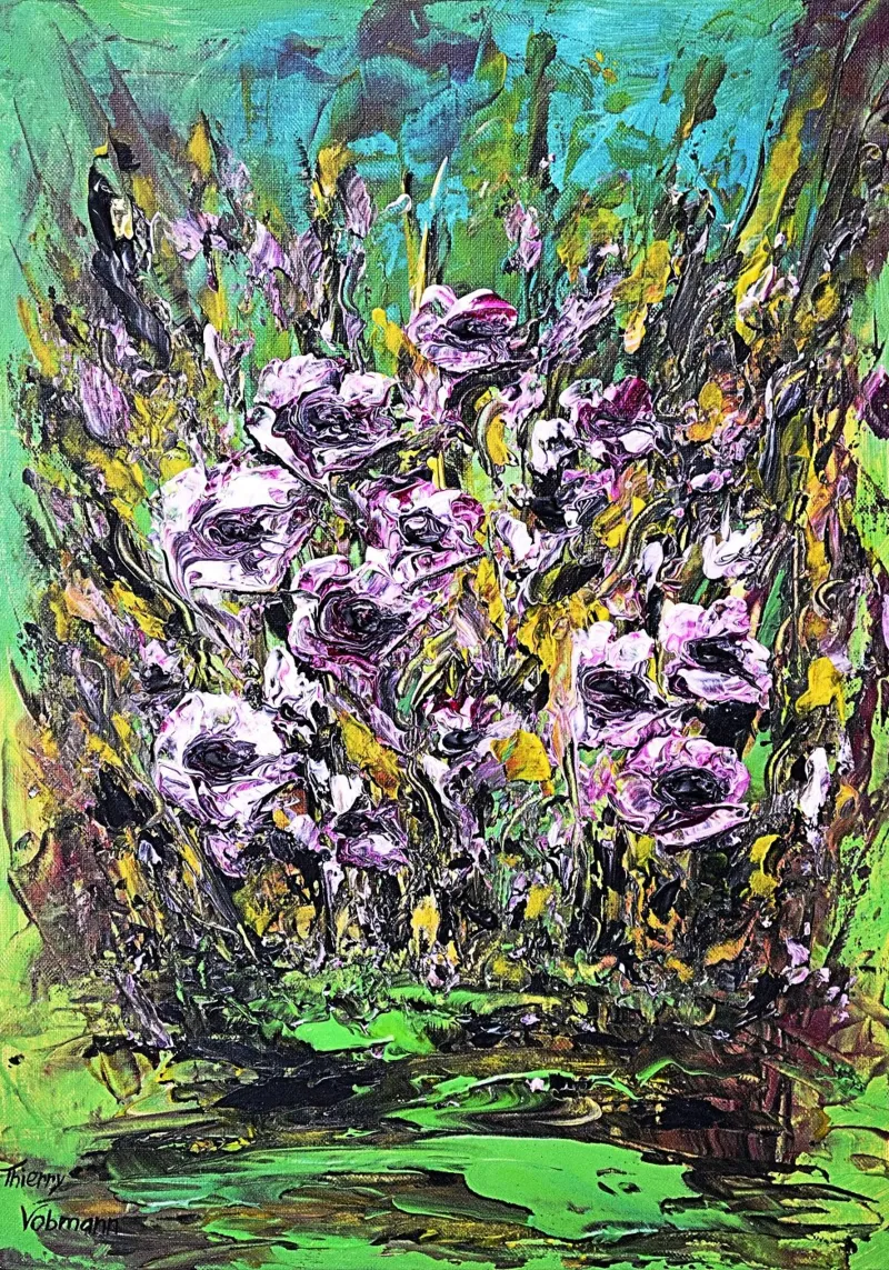 flowers by the river poster con telaio in plastica da Thierry Vobmann Abstract painting