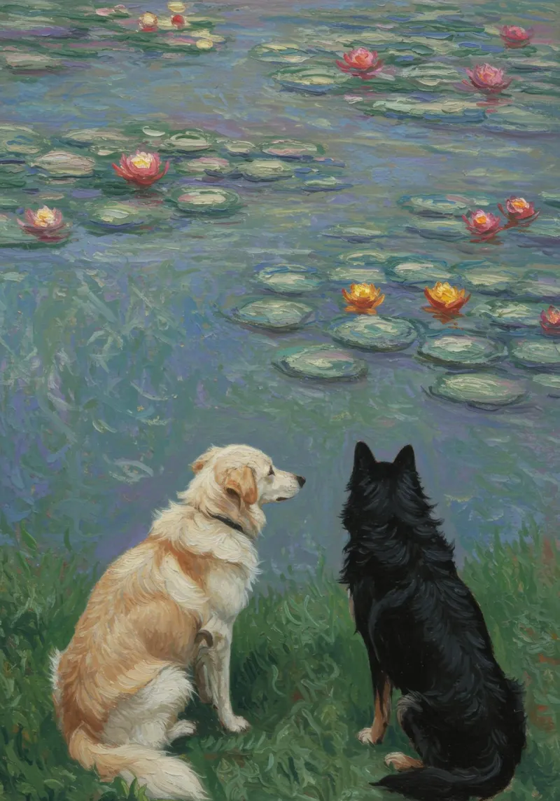Cani e ninfee di Monet poster con telaio in plastica da Art Center