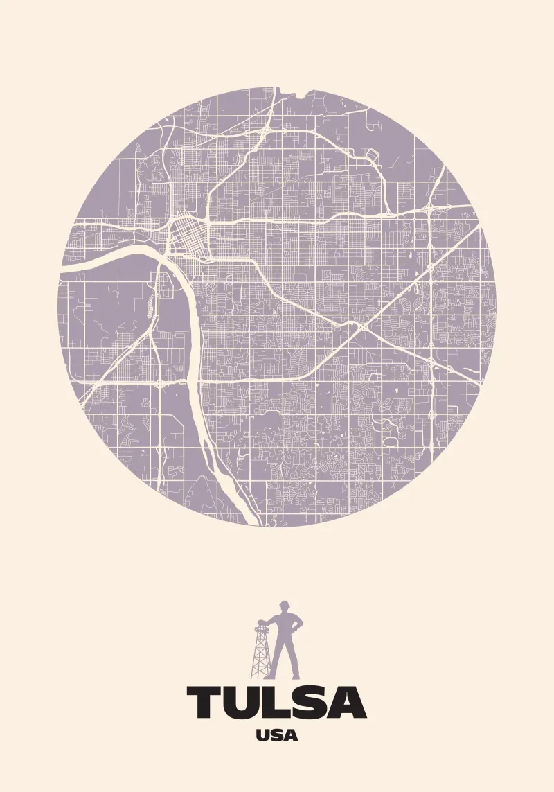 Tulsa – Oil & Order - City Circles poster con telaio in legno da MOOODZART