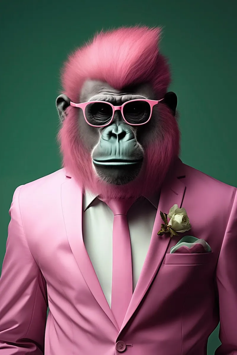 Monkey in the pink suit canvas with Floater frame by Imagine