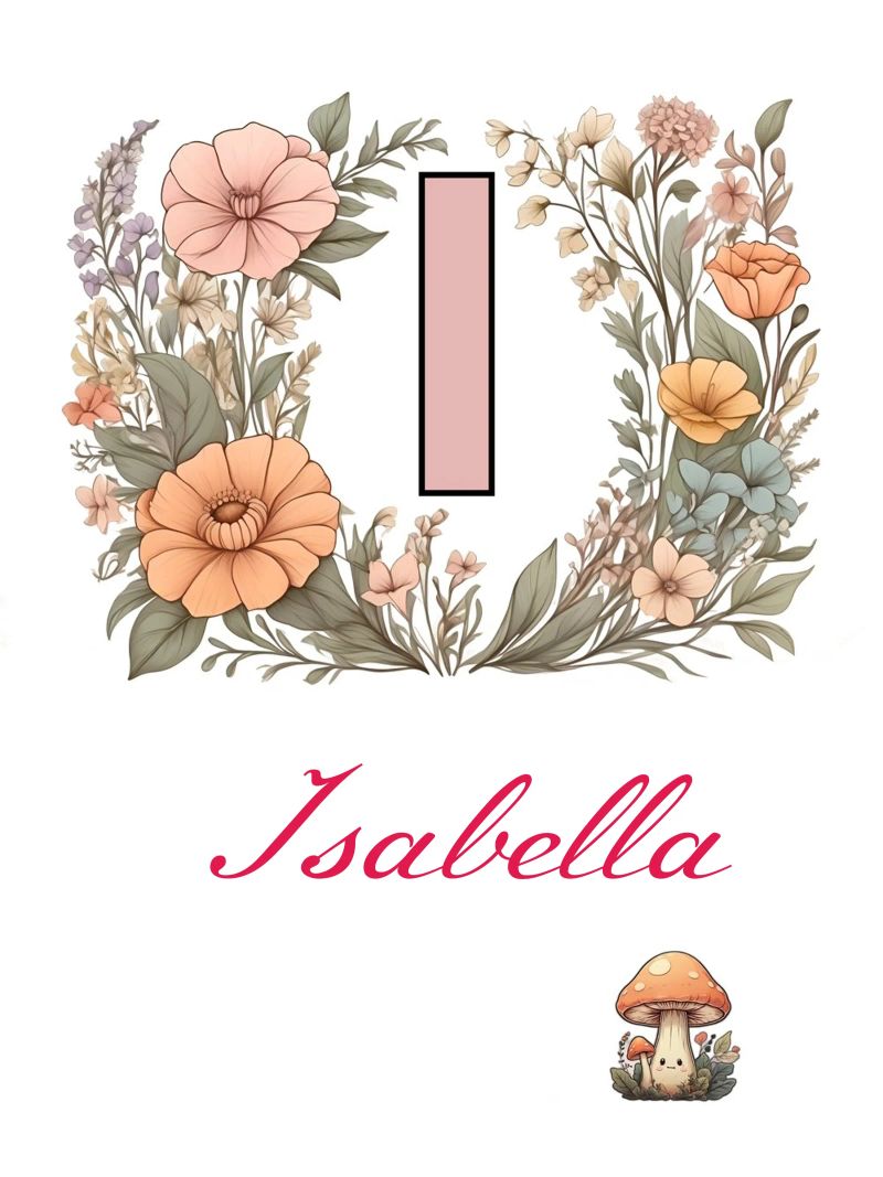 Personalized Floral initial Letter I Girl Name Wildflowers poster with wooden frame by Cold Wild