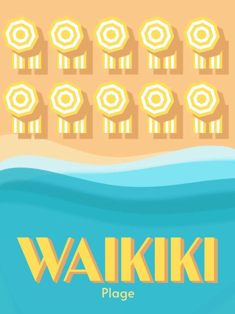 Waikiki Beach Summer Vibes Poster | Retro Coastal Art poster de Une Affaire de Filles