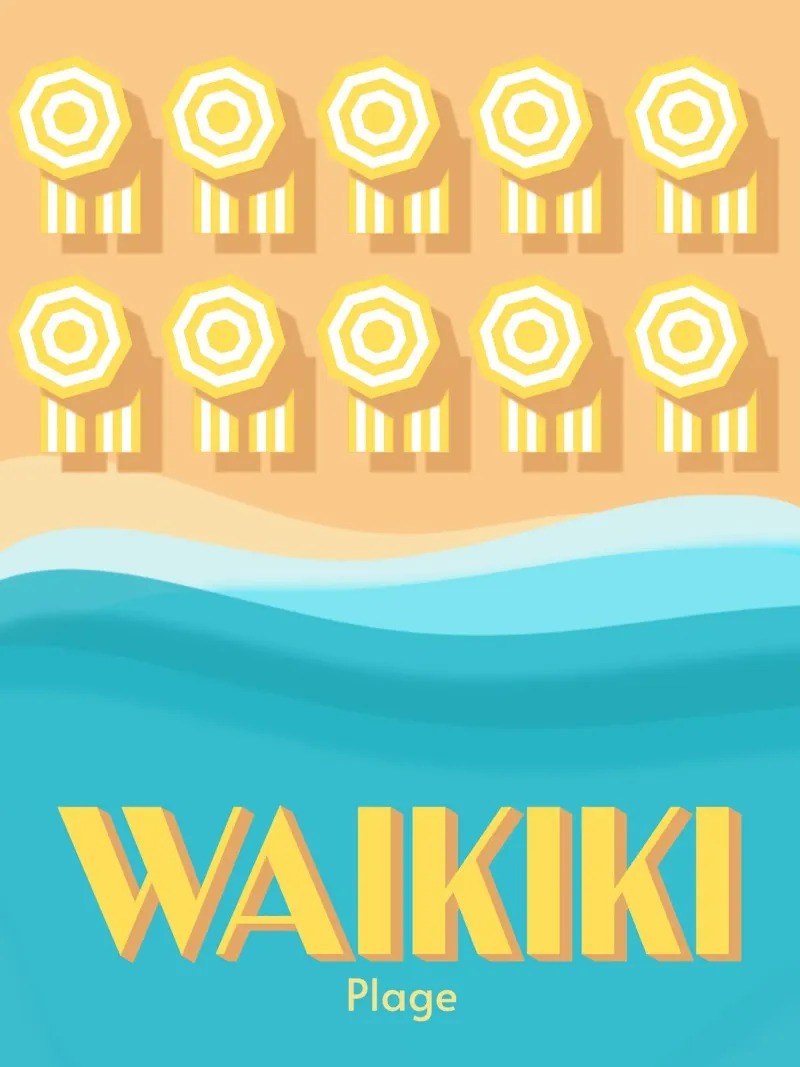 Waikiki Beach Summer Vibes Poster | Retro Coastal Art poster con telaio in legno da Une Affaire de Filles