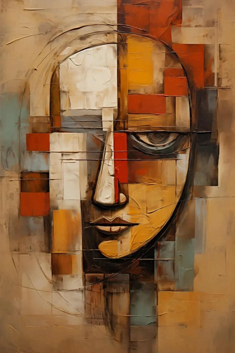 Abstract gezicht canvas met Baklijst van Imagine