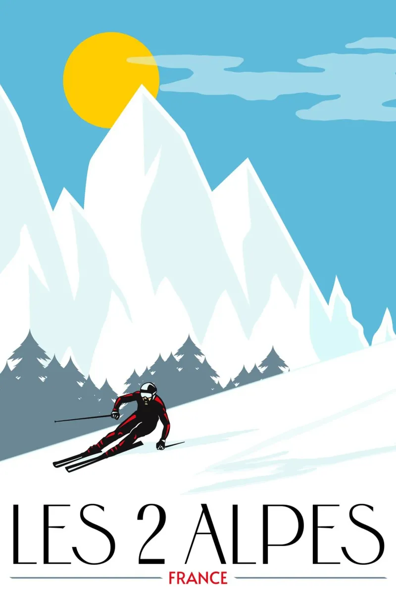 Les 2 Alpes Ski Poster | French Alps Winter Art carta hahnemühle da Une Affaire de Filles