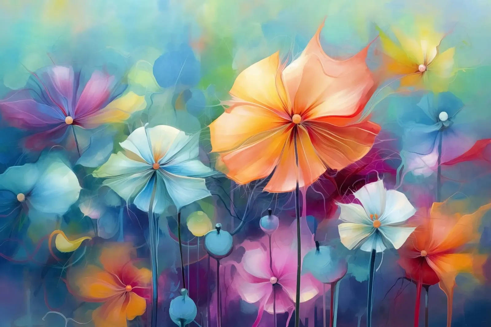 bunte abstrakte Blumen Poster von Imagine