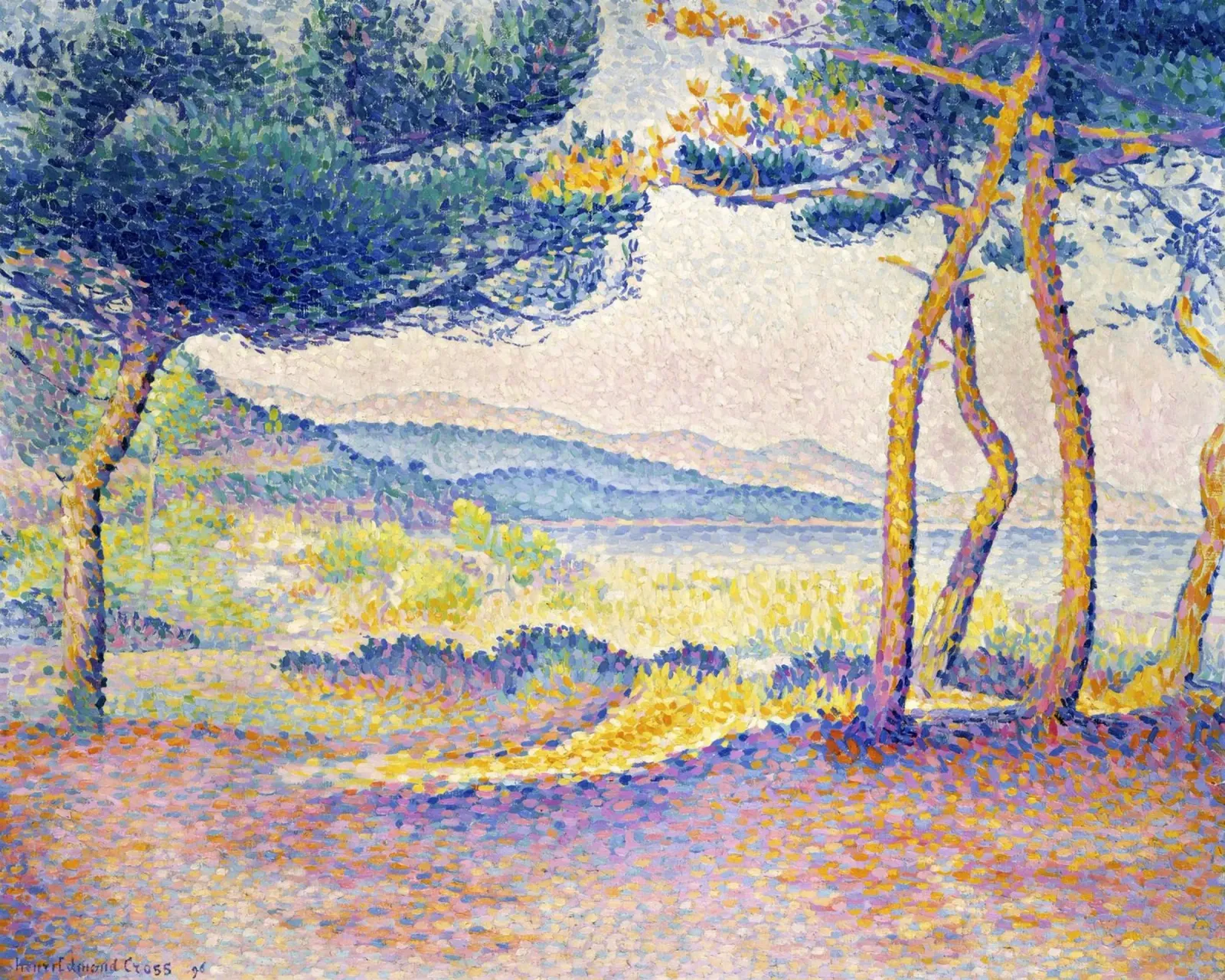 "Pijnbomen langs de kust (1896) - Henri-Edmond Cross canvas van Venus Art