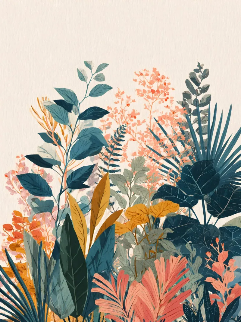 Pink Botanical Jungle poster with wooden frame by Gypsy Galleria