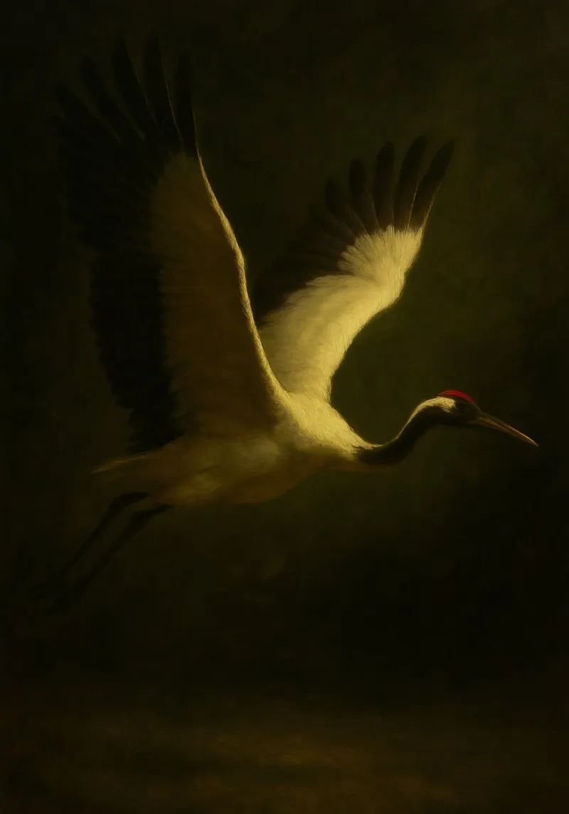 Majestic Crane in Flight pellicola backlit da Mosaic Dialogue