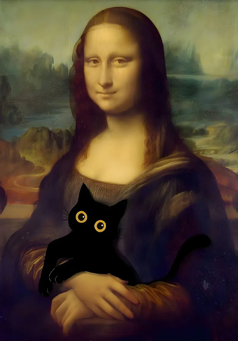 Mona Lisa With A Cat carta hahnemühle da GoArt