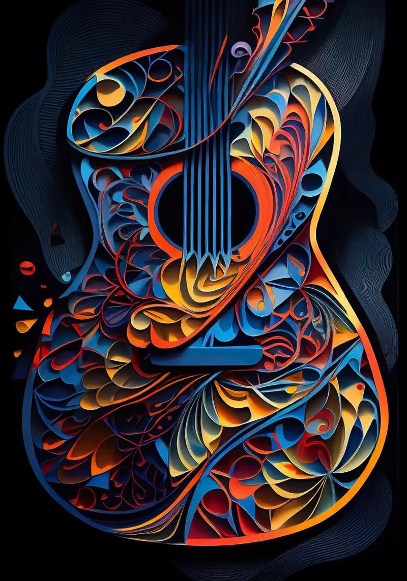 guitar colorful abstract strings vibrant leaves flowers poster by Hien T Huynh