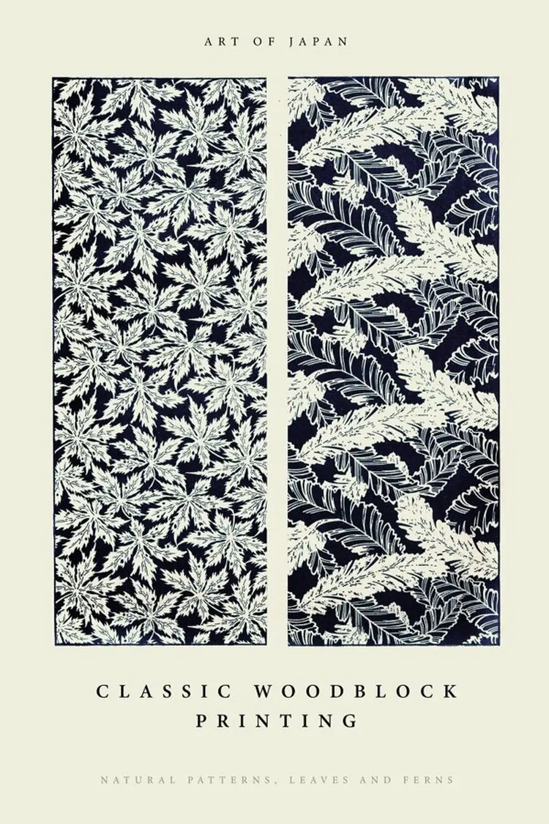 Japanese Leaves And Ferns Woodblock pellicola backlit da Vintage by JUNIQE