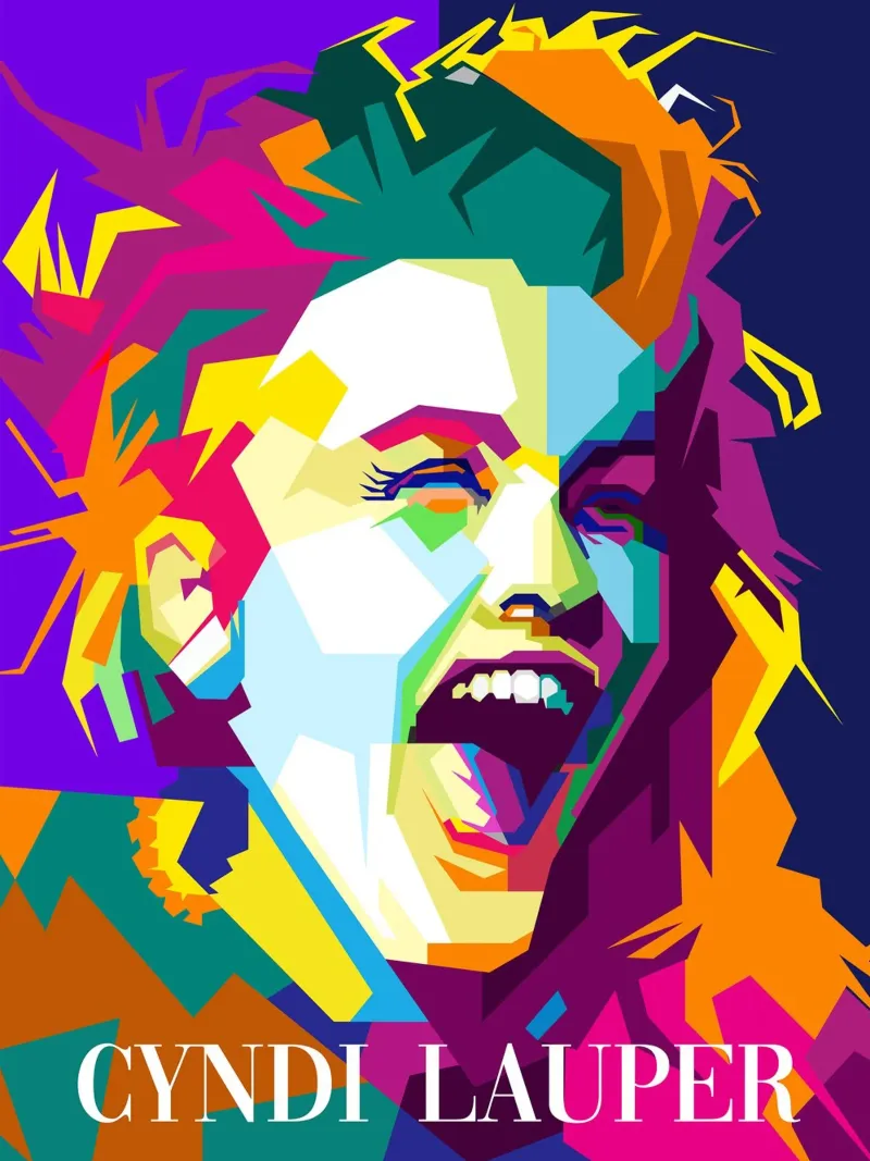 Cindy Lauper cantante pop anni '80 WPAP Trending Now pellicola backlit da Artkreator