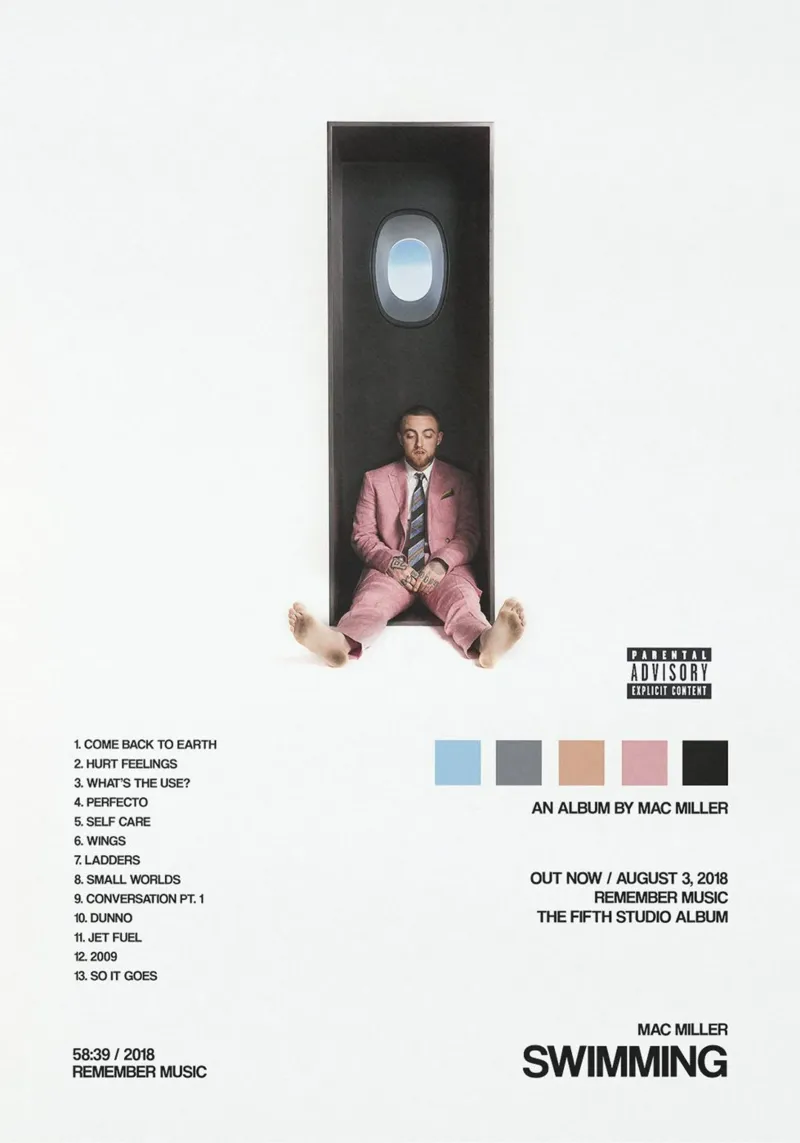 Minimalist Album Mac Miller - Swimming poster by rockytamoe