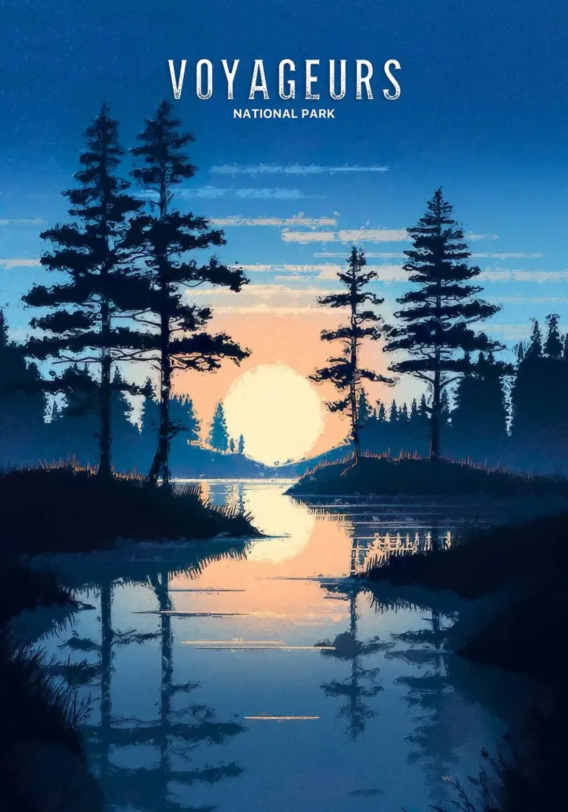 alba tramonto alberi pini lago riflessione silhouette poster con telaio in plastica da minerva santiago