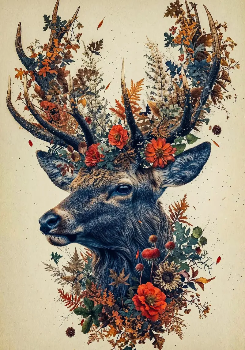 corna di cervo fiori foglie autunno natura fauna selvatica animale pellicola backlit da minerva santiago