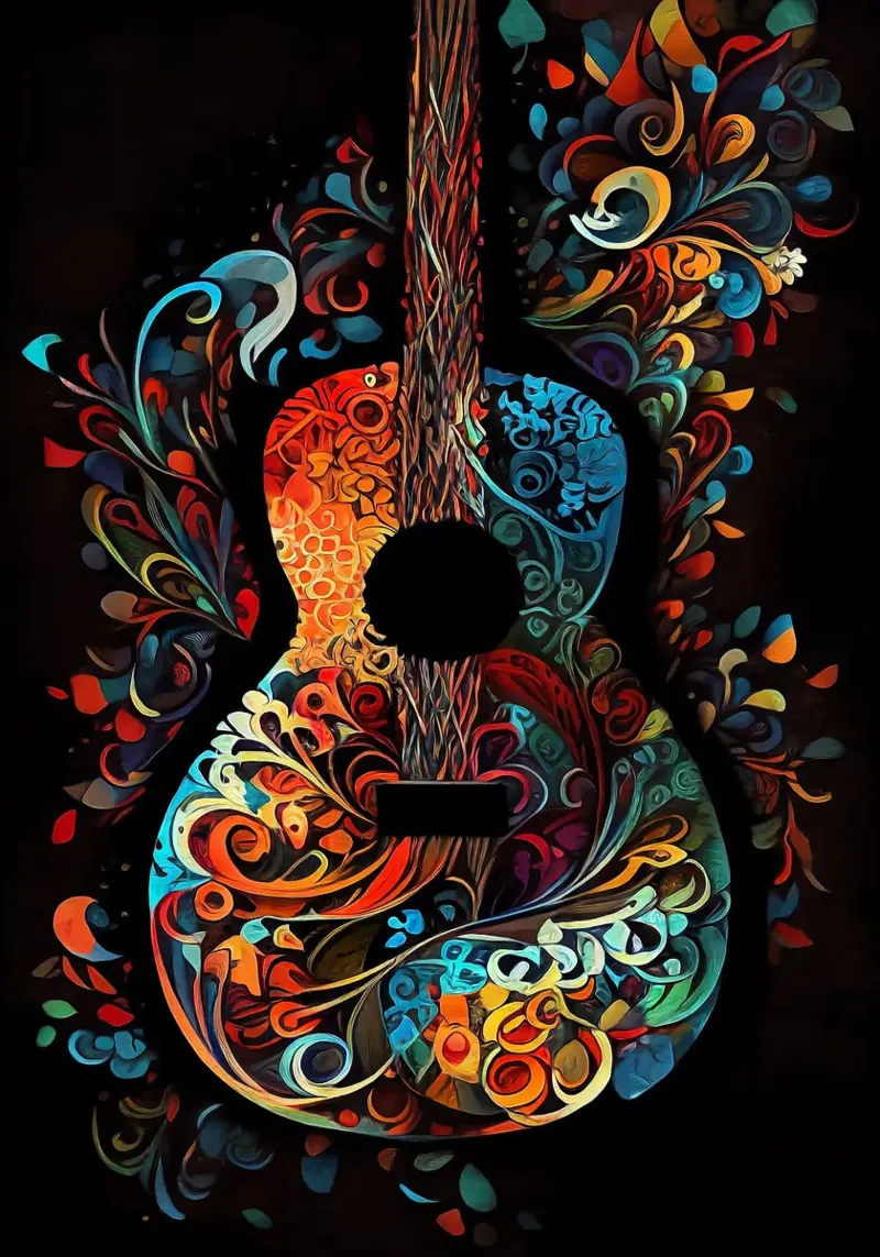 guitar stringed instrument floral patterns colorful design w canvas by minerva santiago