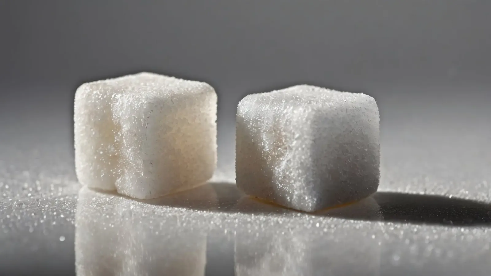Two sugar cubes on a reflective surface with soft lighting hahnemühle by DesignDoodle