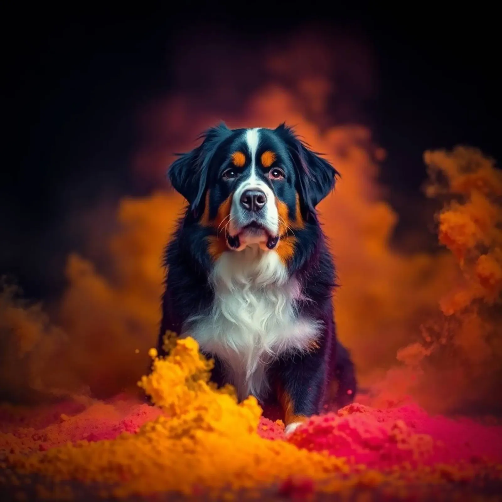 The colorful Bernese Mountain Dog #131 canvas with Floater frame by Yumis.Beargang.and.Me