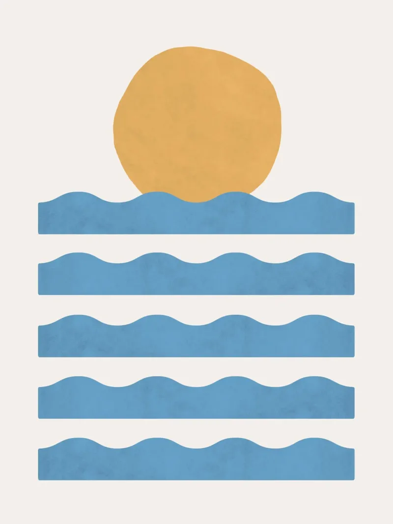 Zonsondergang oceaan, zonsondergang abstract, Abstract landschap, oceaan, la poster met houten frame van MoonlightPrint