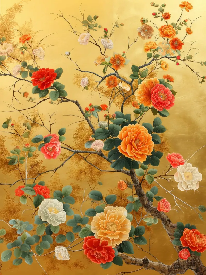 Fiori giapponesi poster con telaio in legno da Imagine