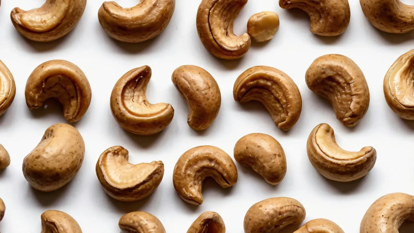 Raw cashew nuts arranged on a white surface for healthy snac backlit film by DesignDoodle