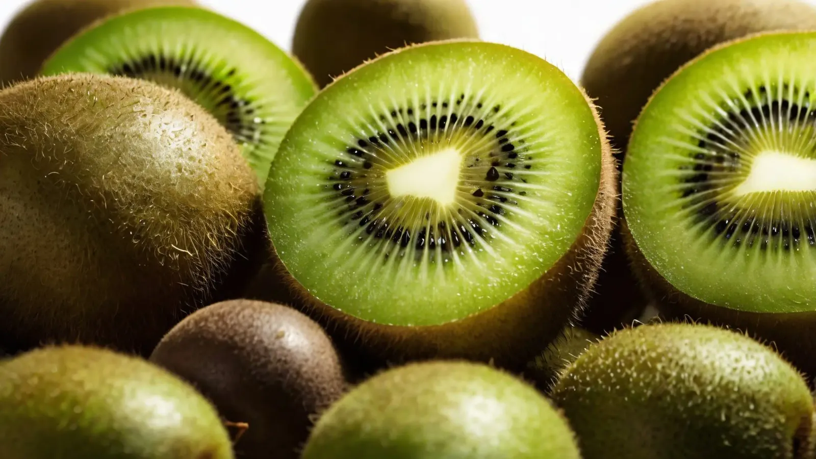Kiwi freschi tagliati a fette e disposti con frutti interi pellicola backlit da DesignDoodle